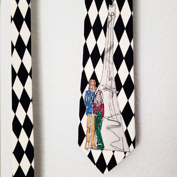 John Lennon Artwork Original 100% Silk John & Yoko Eiffel Tower Checker Neck Tie - Picture 13 of 13